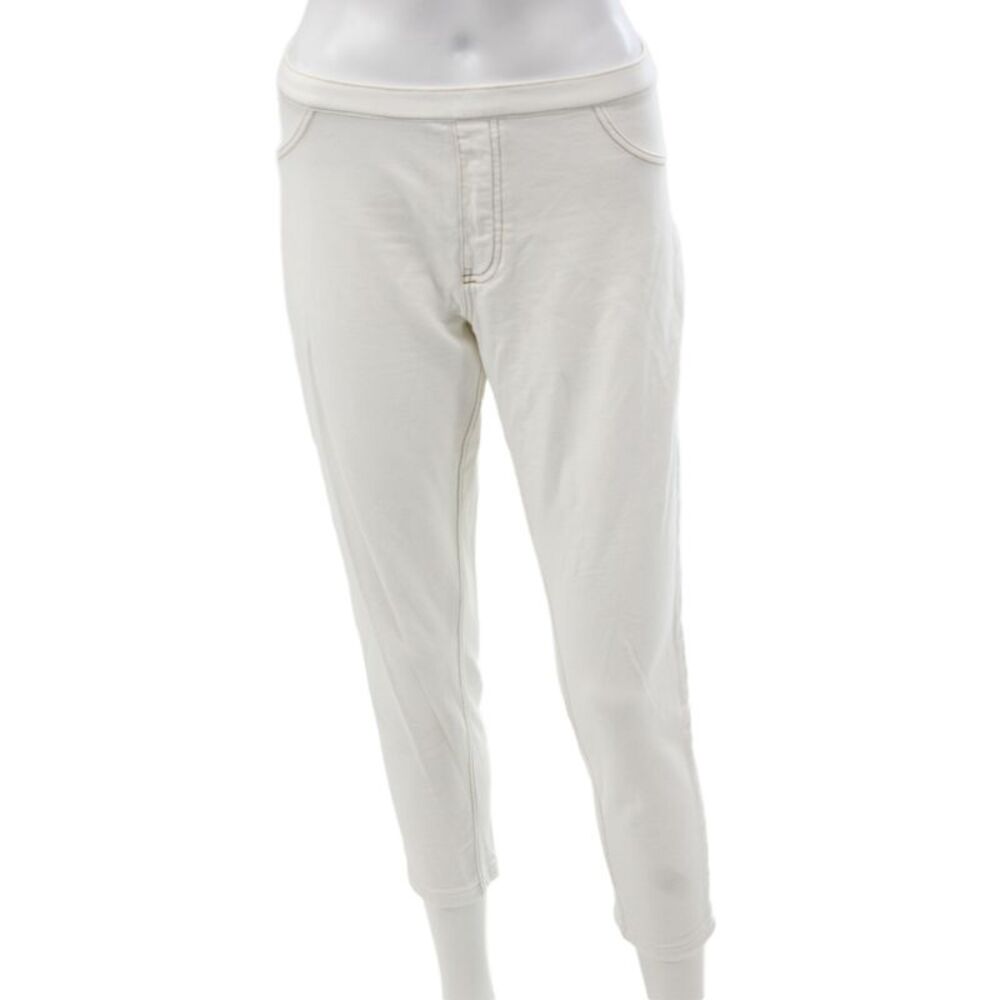 Hue Womens White Ankle Cropped Pants Zip Stretch Cotton Size L